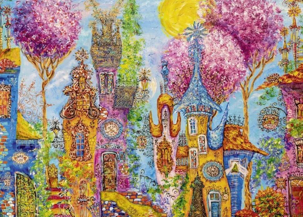 Puzzle 1000 pièces : Charmant Village : Arbres Roses - Heye