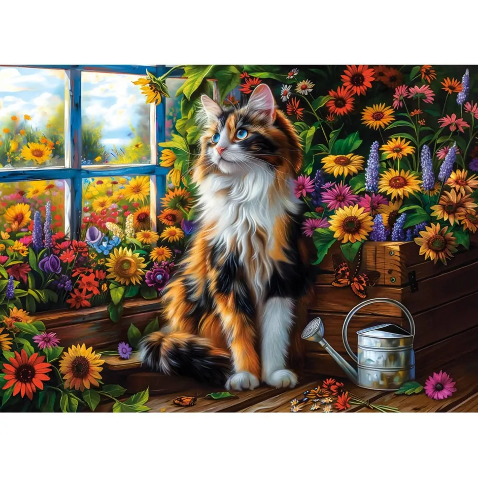 Puzzle 1000 pièces : Chat en fleurs - Castorland