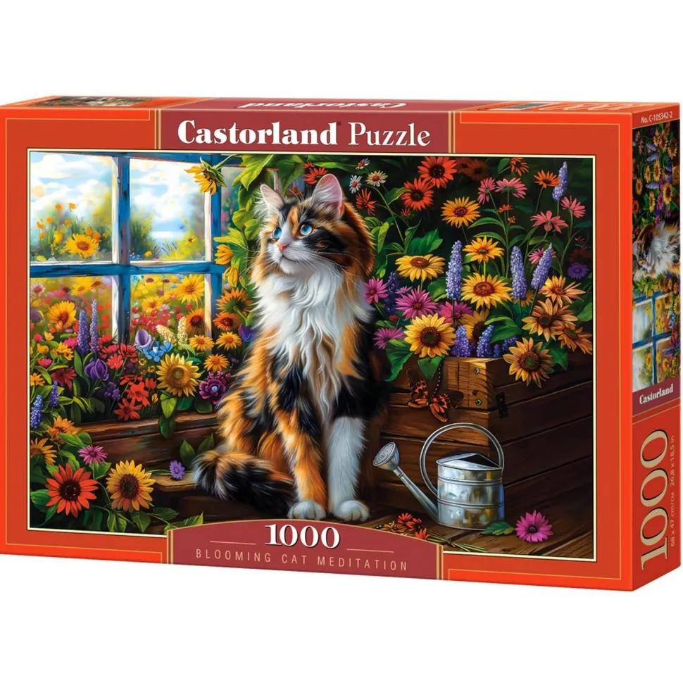 Puzzle 1000 pièces : Chat en fleurs - Castorland