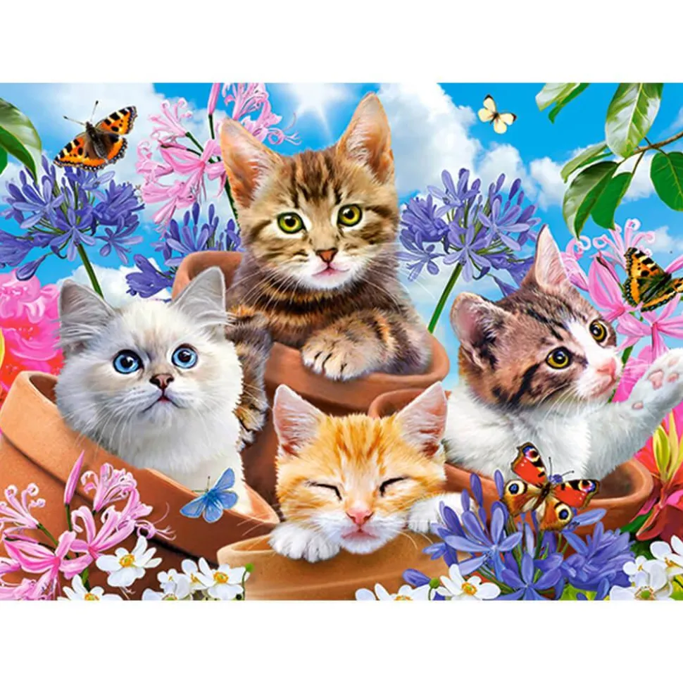 Puzzle 120 pièces : Chatons avec des fleurs - Castorland