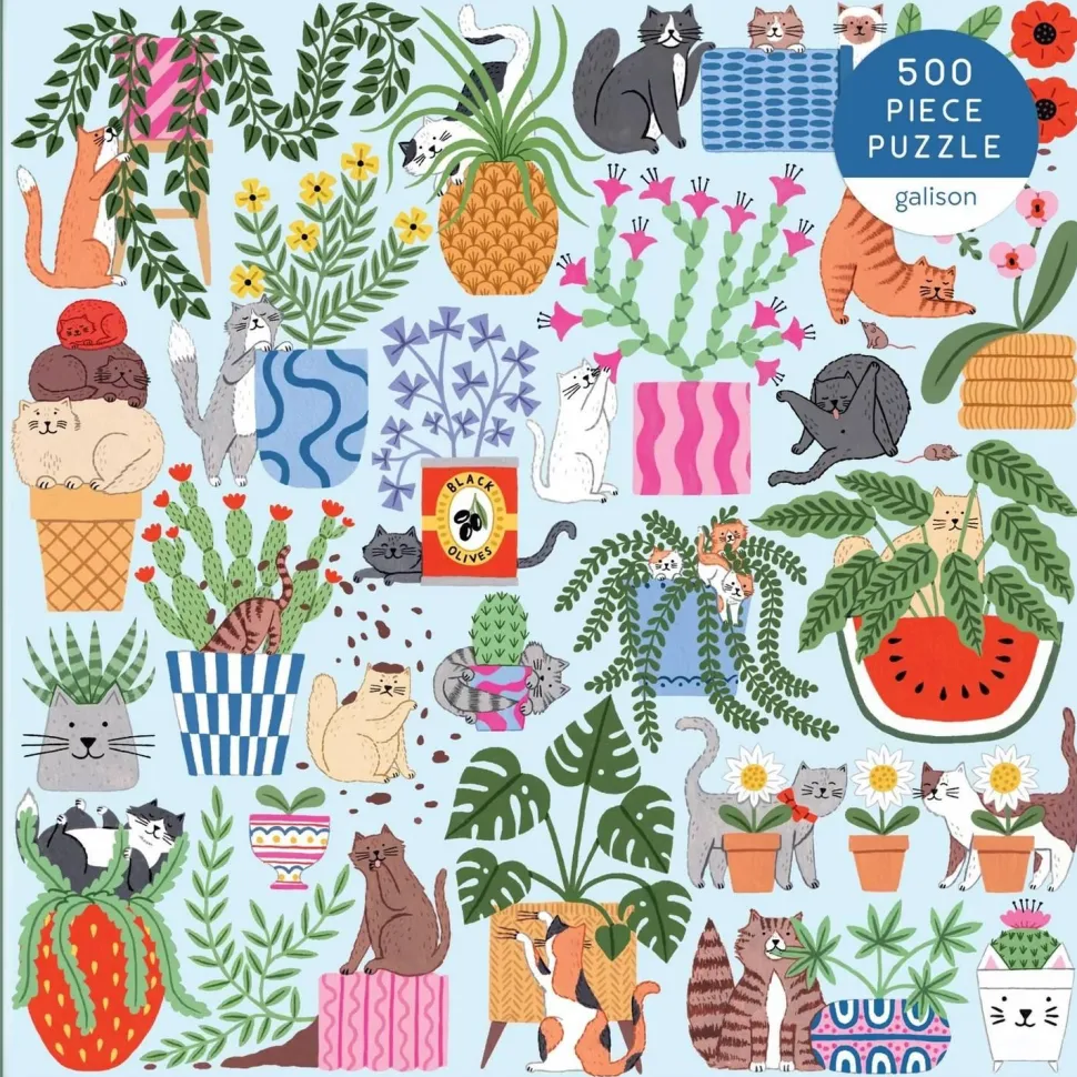 Puzzle 500 pièces : Chats dans les plantes d'intérieur - Galison