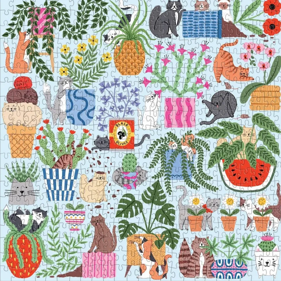 Puzzle 500 pièces : Chats dans les plantes d'intérieur - Galison
