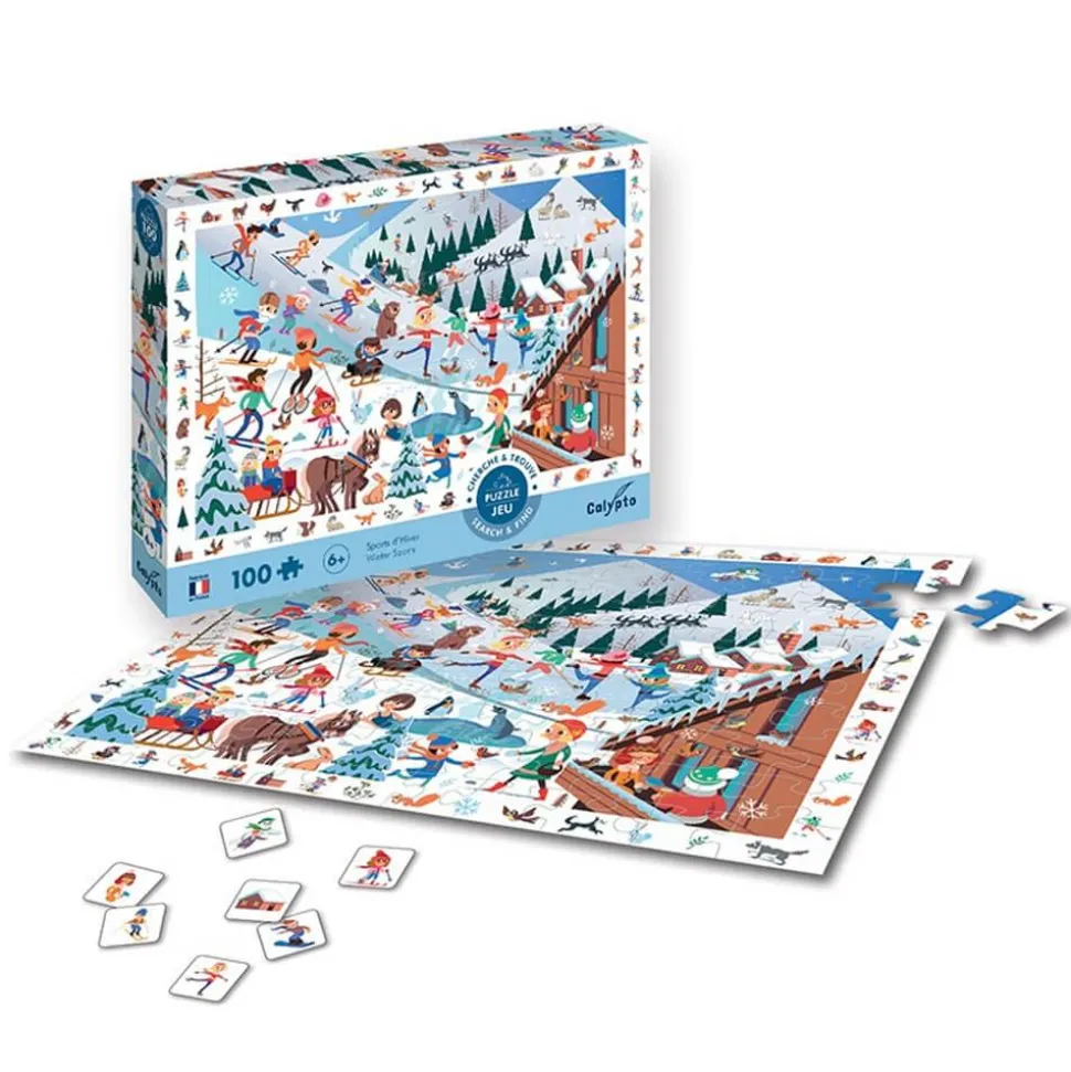 Puzzle 100 pièces : Cherche et Trouve : Sports d'Hiver - Sentosphère
