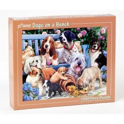 Puzzle 1000 pièces : Chiens sur un banc - Vermont Christmas Company