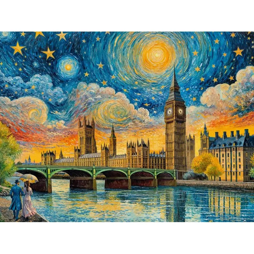 Puzzle 1000 pièces : Ciel impressionniste au-dessus de Londres - CherryPazzi