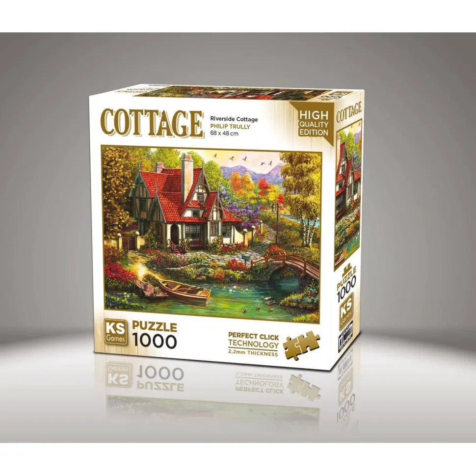 Puzzle 1000 pièces : Cottage au bord de la rivière - Ks Games