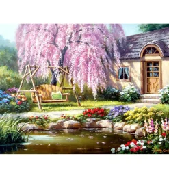 Puzzle 1000 pièces : Cottage et son cerisier à fleurs - Anatolian