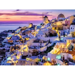 Puzzle 1500 pièces : Coucher de soleil sur Santorin - Nathan