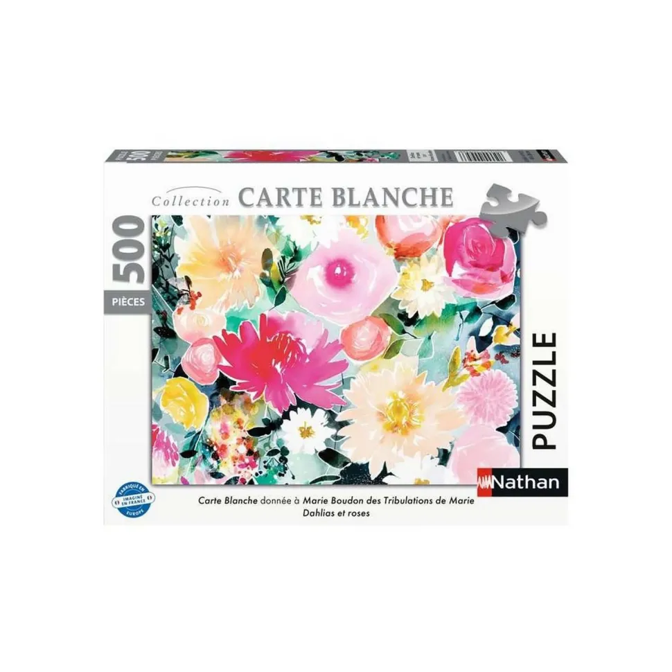 Puzzle 500 pièces : Dahlias et roses, Marie Boudon (Collection Carte blanche) - Nathan