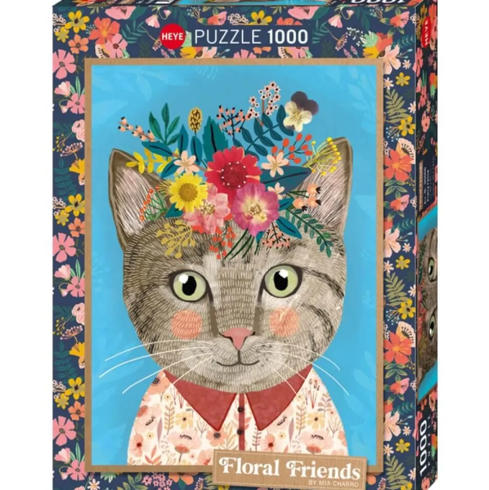 Puzzle 1000 pièces : Floral friends pretty féline - Heye