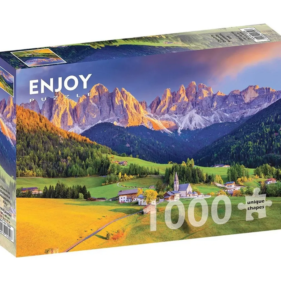 Puzzle 1000 pièces : Église dans les Dolomites, Italie - EnjoyPuzzle