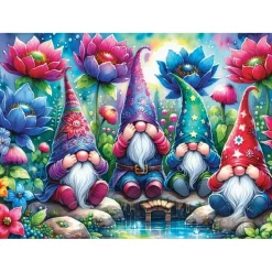 Puzzle 1000 pièces : GNOMES PARMI LES FLEURS - JaCaRou