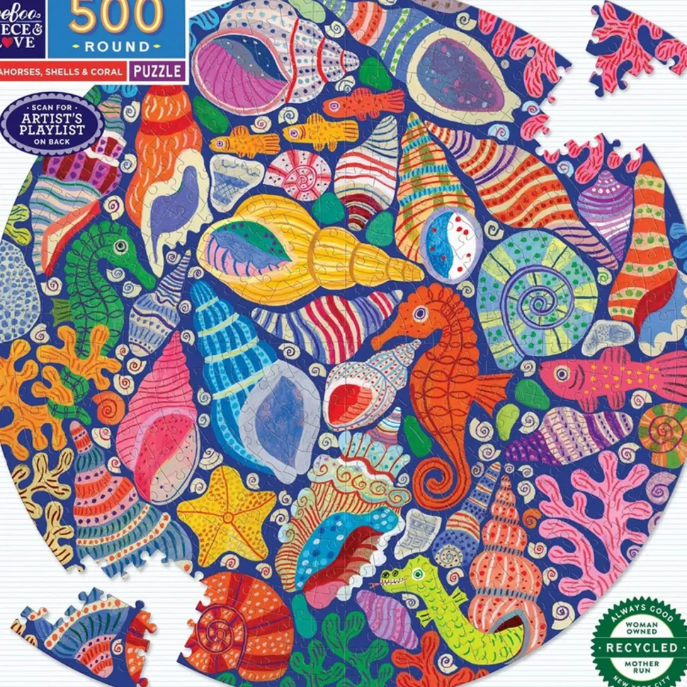 Puzzle 500 pièces : Hippocampes, coquillages et coraux - Eeboo