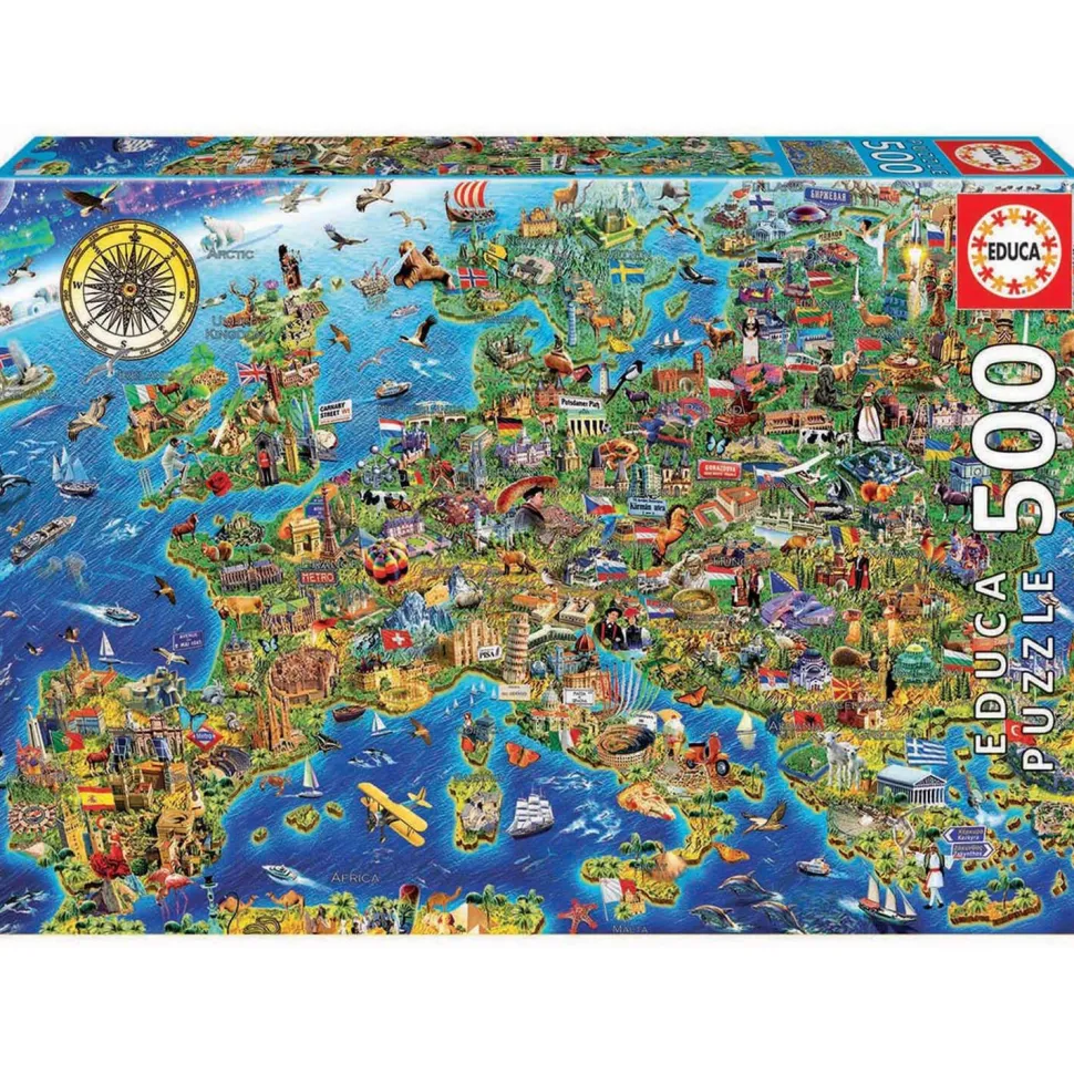 Puzzle 500 pièces : La folle Carte d'Europe - Educa