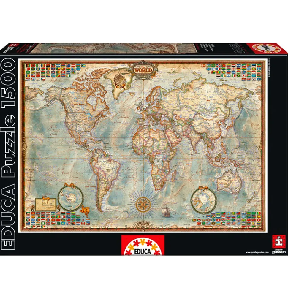 Puzzle 1500 pièces : Le monde, carte politique - Educa