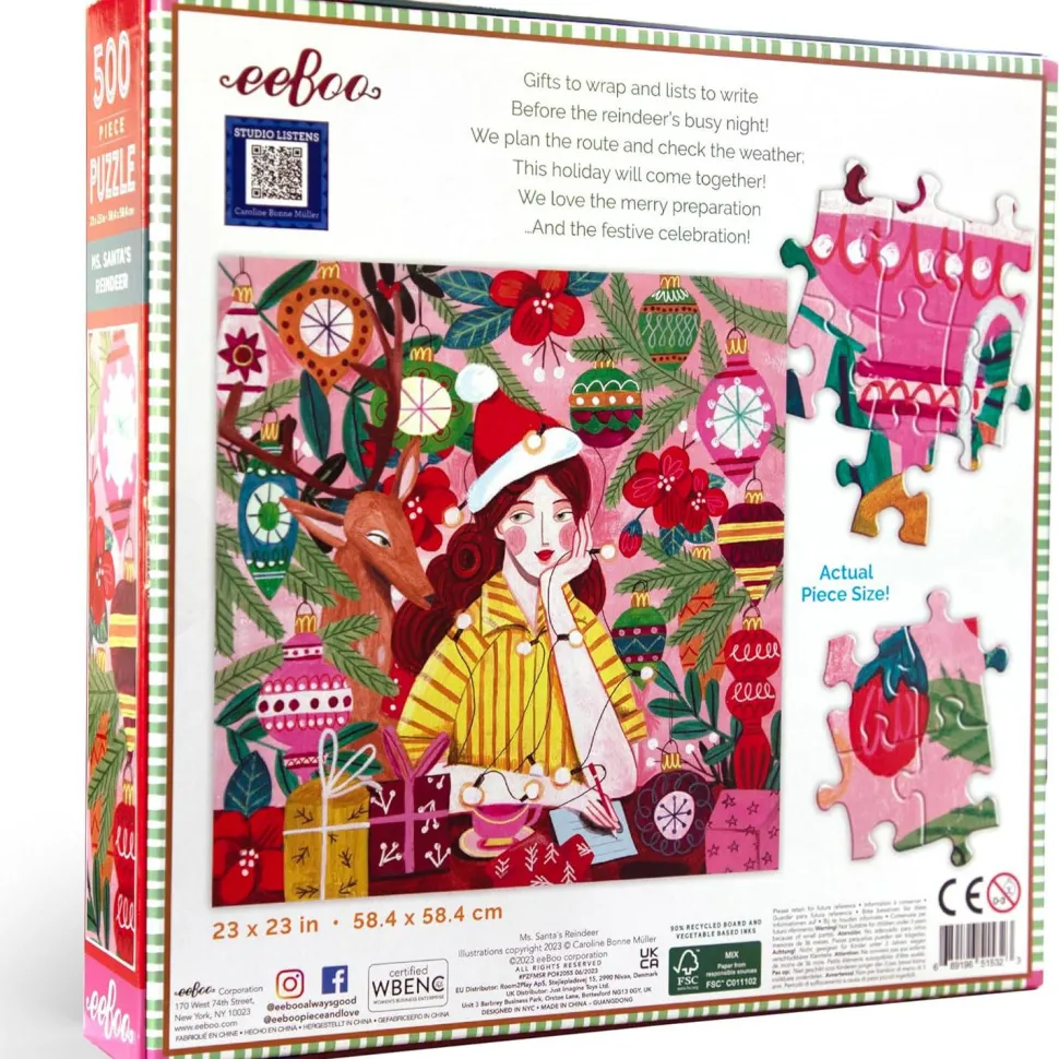 Puzzle 500 pièces : Le Renne de Mme Santa - Eeboo