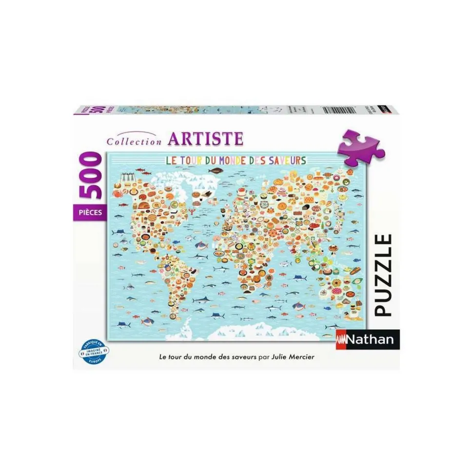 Puzzle 500 pièces : Le tour du monde des saveurs, Julie Mercier - Nathan