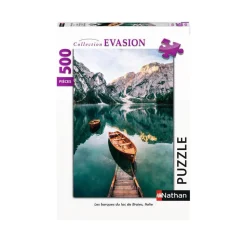 Puzzle 500 pièces : Les barques du lac de Braies, Italie - Nathan