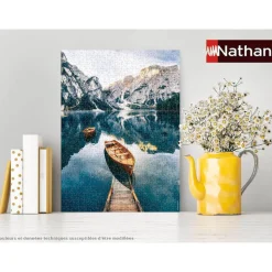 Puzzle 500 pièces : Les barques du lac de Braies, Italie - Nathan