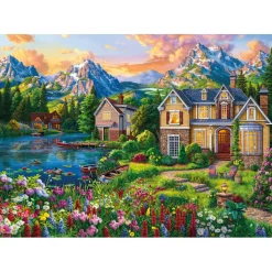 Puzzle 2000 pièces : Maison douillette au bord du lac - Ks Games