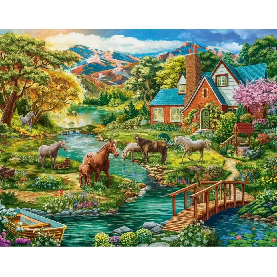 Puzzle 2000 pièces : Maison Idyllique avec des Chevaux - Castorland