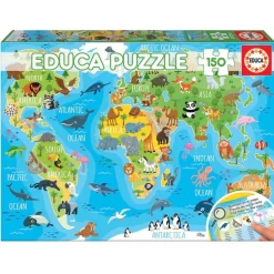 Puzzle 150 pièces : Mappemonde animaux - Educa