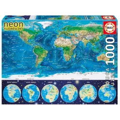 Puzzle 1000 pièces : Mappemonde fluorescent - Educa