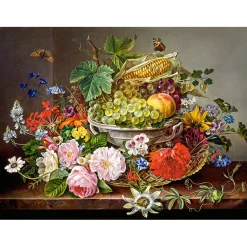 Puzzle 2000 pièces : Nature morte de fleurs et de fruits - Castorland