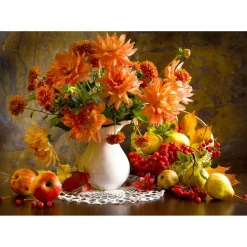 Puzzle 1000 Pièces : Nature morte aux dahlias oranges - EnjoyPuzzle