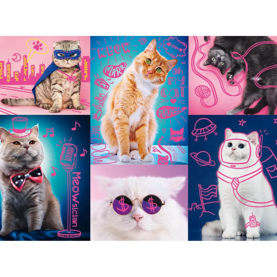 Puzzle 1000 pièces : Neon Color Line : Super chats - Trefl