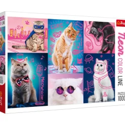 Puzzle 1000 pièces : Neon Color Line : Super chats - Trefl