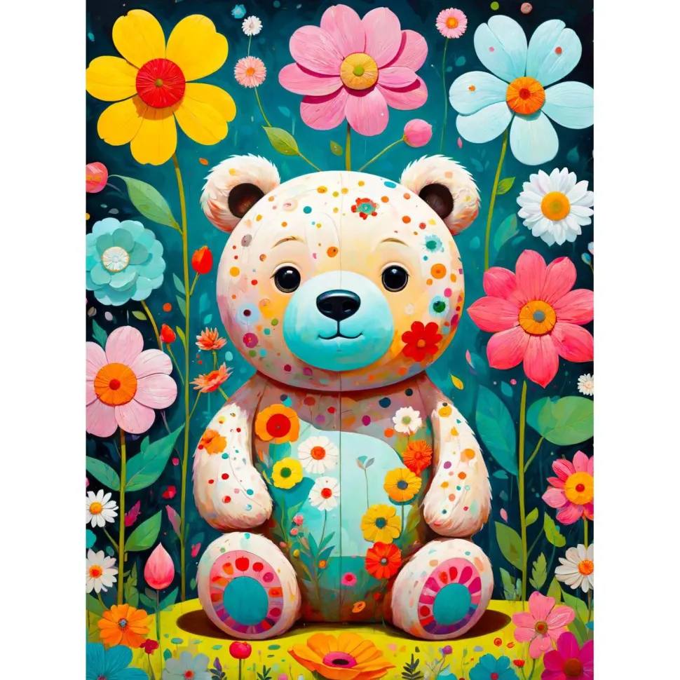 Puzzle 1000 Pièces : Ours en Peluche fleur - EnjoyPuzzle
