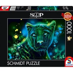 Puzzle 1000 pièces : Panthère bleu vert fluo - Schmidt