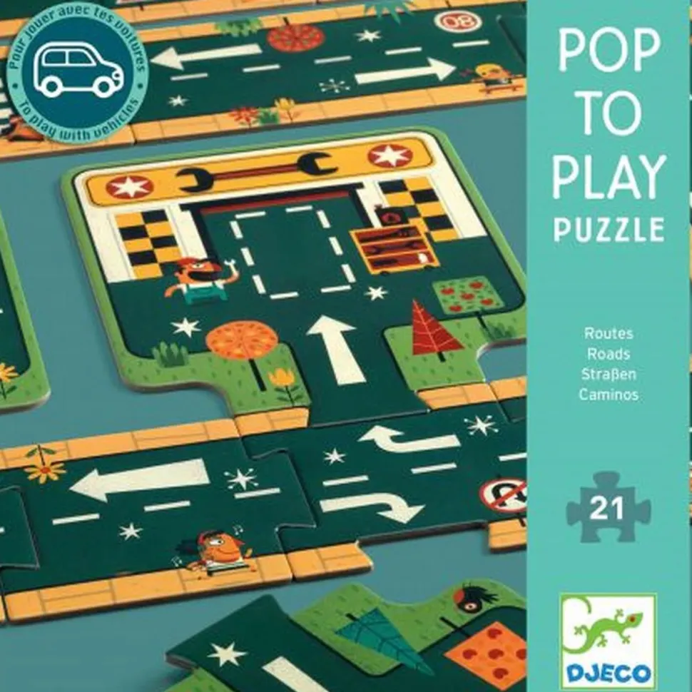 Puzzle 21 pièces : Pop to play : Routes - Djeco