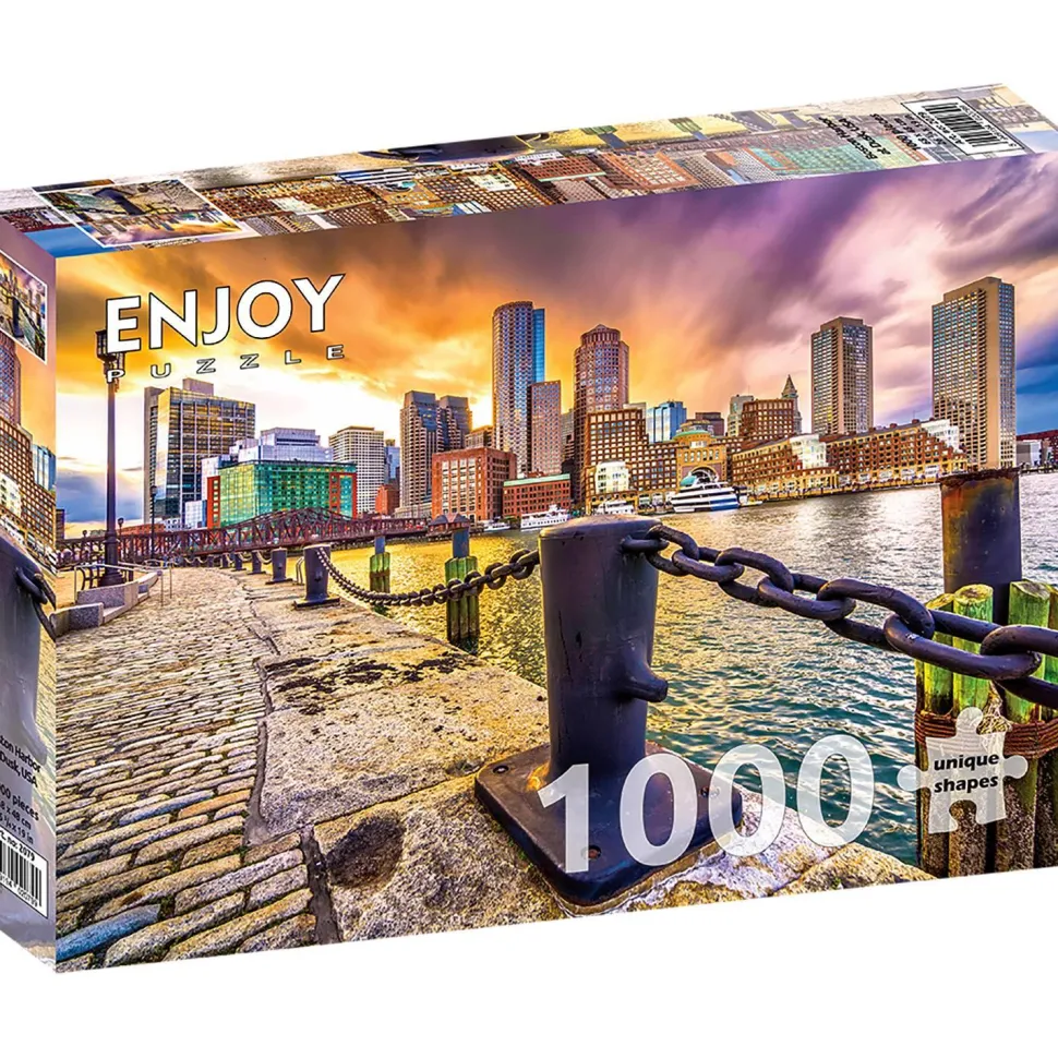 Puzzle 1000 Pièces : Port de Boston au crépuscule - USA - EnjoyPuzzle