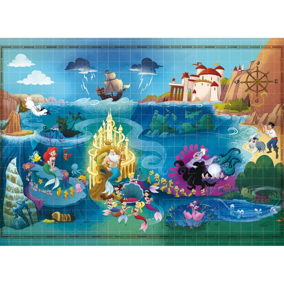 Puzzle 1000 pièces + poster : Disney Story Maps - La Petite Sirène - Clementoni