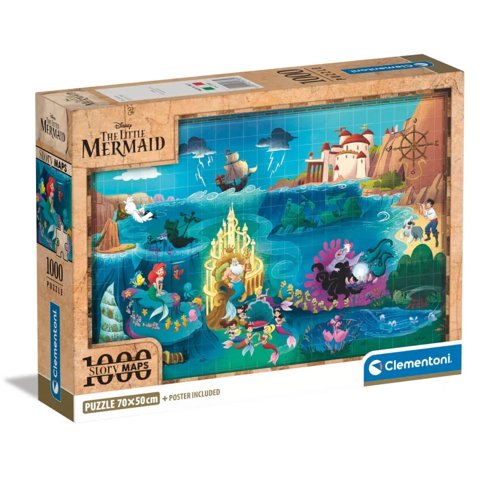 Puzzle 1000 pièces + poster : Disney Story Maps - La Petite Sirène - Clementoni