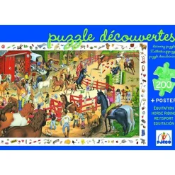 Puzzle 200 pièces - Poster et jeu d'observation : Equitation - Djeco