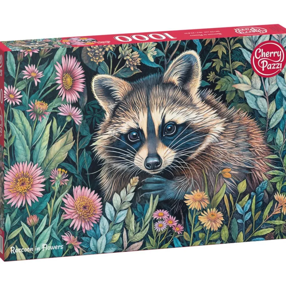 Puzzle 1000 pièces : Raton laveur dans les fleurs - CherryPazzi