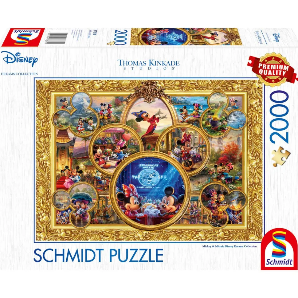 Puzzle 2000 pièces : Thomas Kinkade : Mickey et Minnie, Collage de rêve, Disney - Schmidt