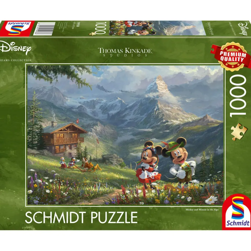 Puzzle 1000 pièces : Thomas KinKade : Mickey et Minnie dans les Alpes, Disney - Schmidt