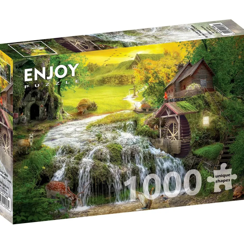 Puzzle 1000 Pièces : Une cabane en rondins au bord du ruisseau magique - EnjoyPuzzle
