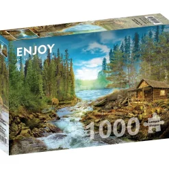 Puzzle 1000 Pièces : Une cabane en rondins au bord des rapides - EnjoyPuzzle