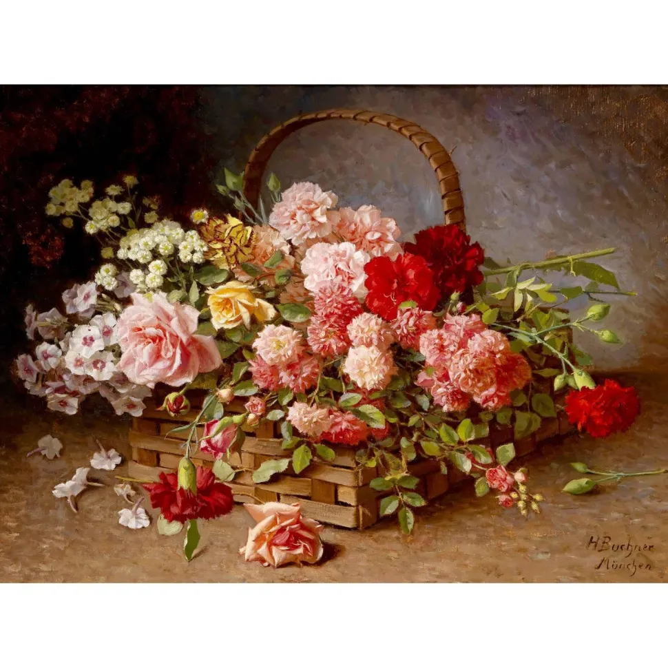 Puzzle 1000 Pièces : UnPanier de roses et d'œillets - EnjoyPuzzle
