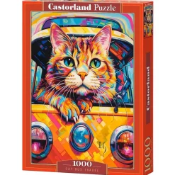 Puzzle 1000 pièces : Voyage en bus de chat - Castorland
