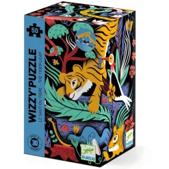 Puzzle 50 pièces effet 3D : Le saut du tigre - Djeco
