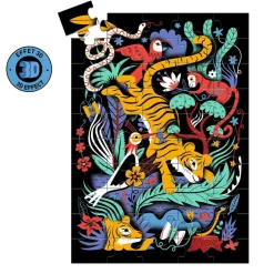 Puzzle 50 pièces effet 3D : Le saut du tigre - Djeco