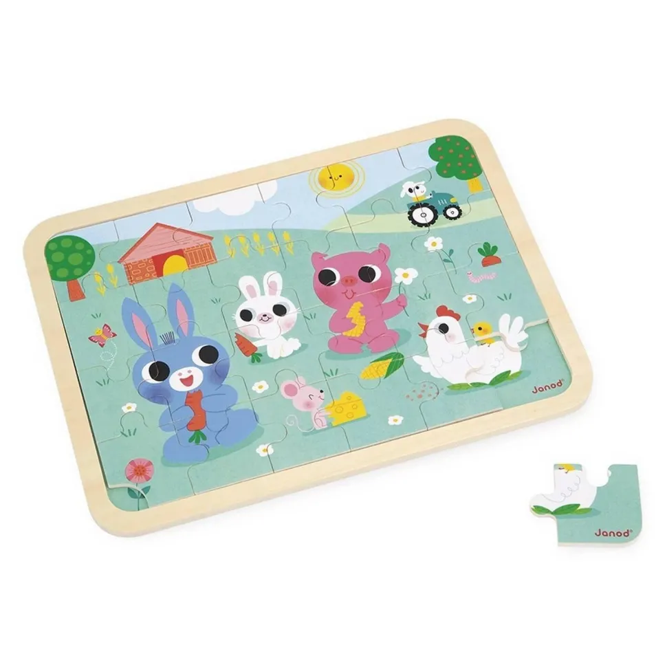 Puzzle 24 pièces en bois : A la ferme - Janod