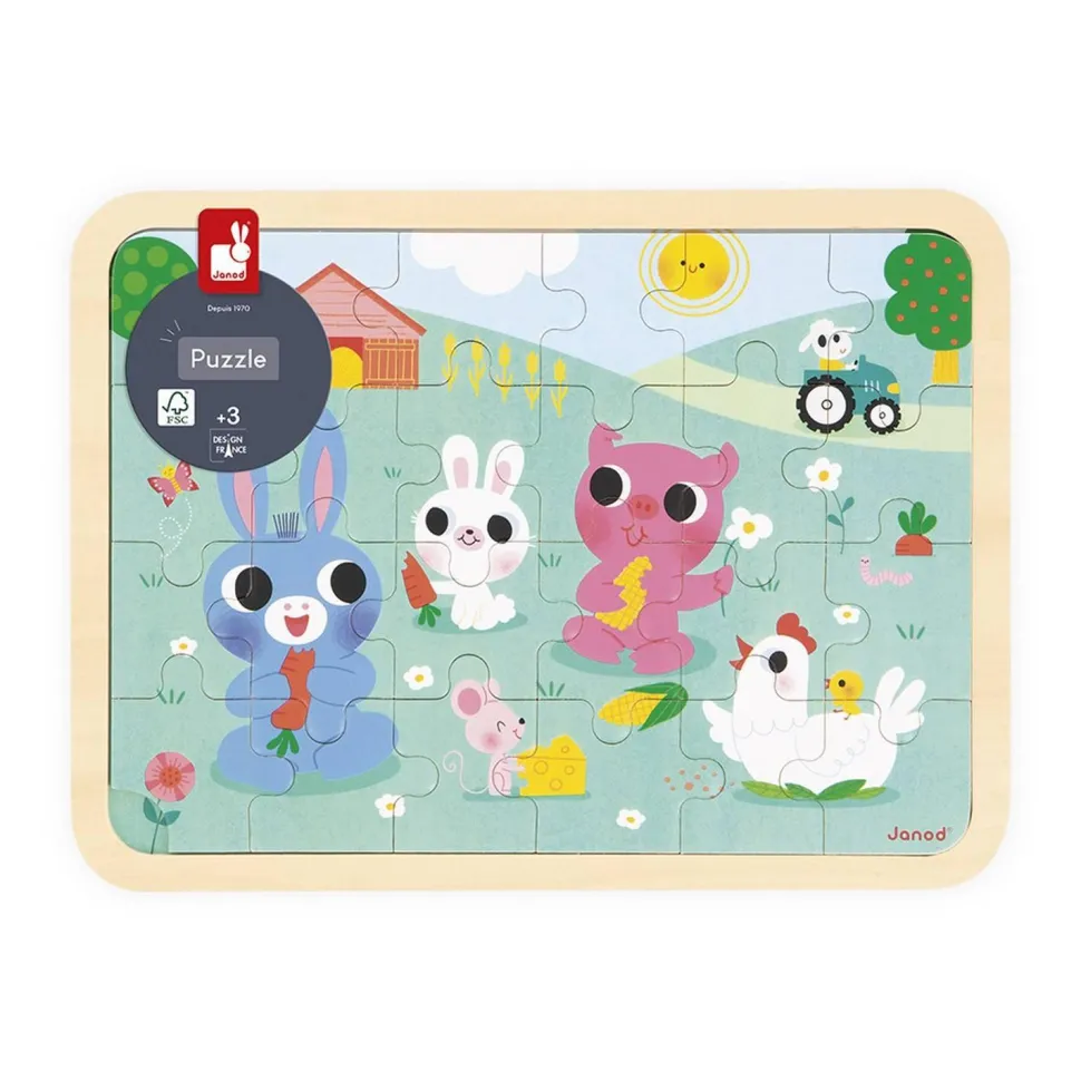 Puzzle 24 pièces en bois : A la ferme - Janod