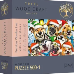 Puzzle 500+1 pièces en bois : Chiens en fête - Trefl